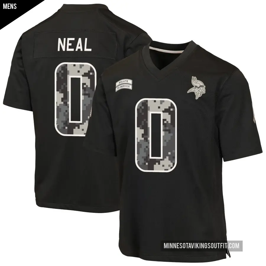Men's Minnesota Vikings ＃0 Devin Neal Black Game 2026 Salute to Service Jersey