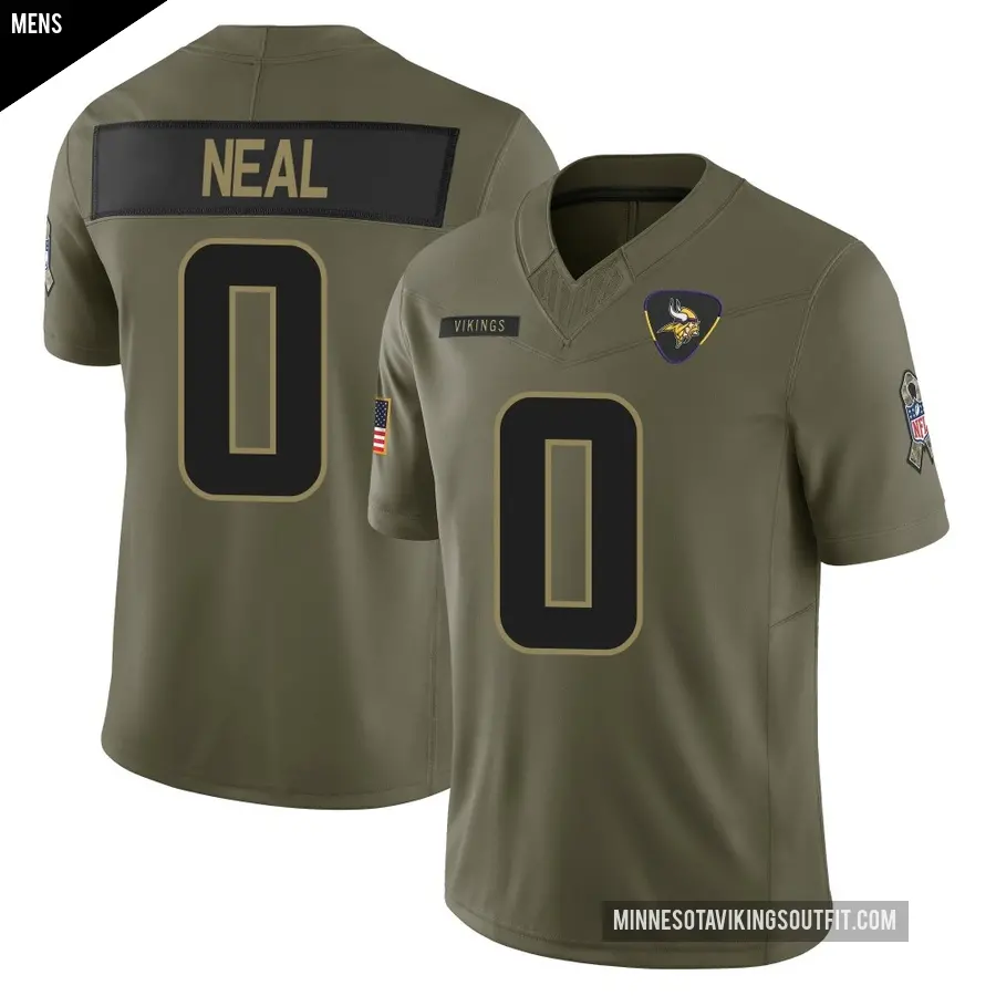 Men's Minnesota Vikings ＃0 Devin Neal Olive Limited 2025 Salute to Service Jersey