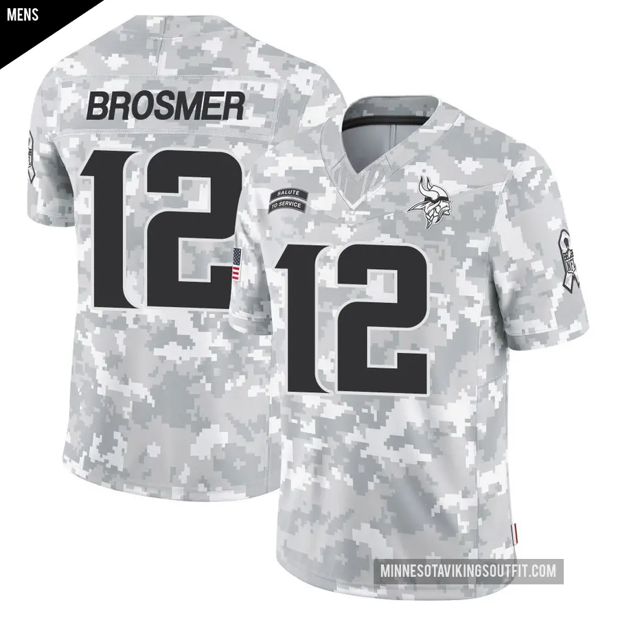 Men's Minnesota Vikings ＃12 Max Brosmer Arctic Camo Limited 2024 Salute to Service Jersey