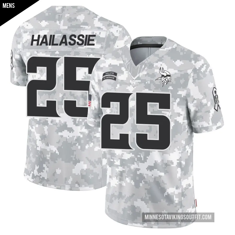 Men's Minnesota Vikings ＃25 Kahlef Hailassie Arctic Camo Limited 2024 Salute to Service Jersey