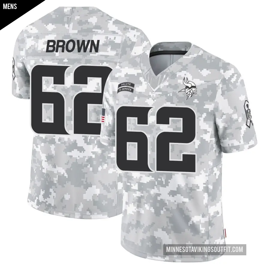 Men's Minnesota Vikings ＃62 Logan Brown Arctic Camo Limited 2024 Salute to Service Jersey