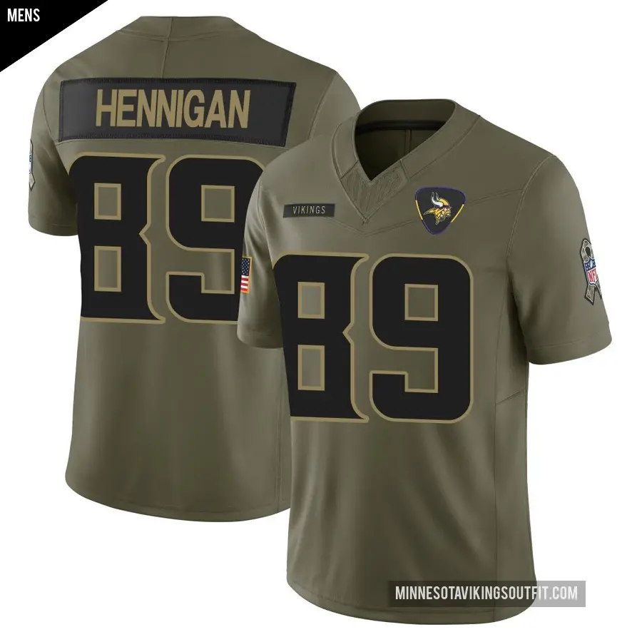 Men's Minnesota Vikings ＃89 Thomas Hennigan Olive Limited 2025 Salute to Service Jersey