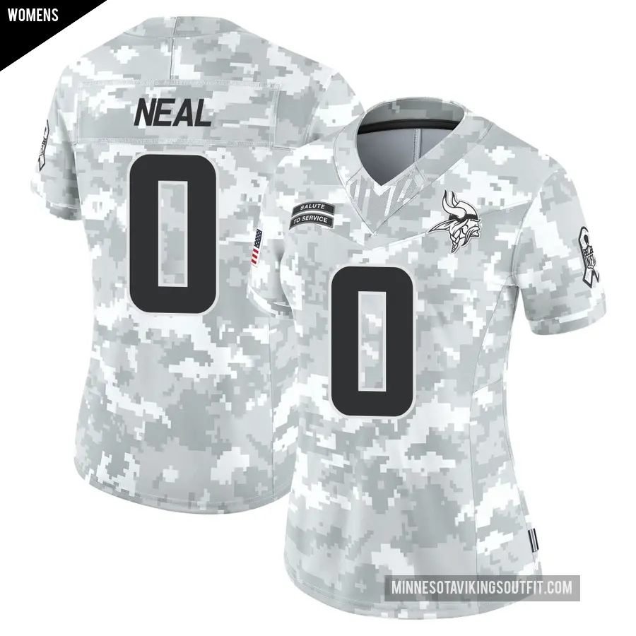 Women's Minnesota Vikings ＃0 Devin Neal Arctic Camo Limited 2024 Salute to Service Jersey