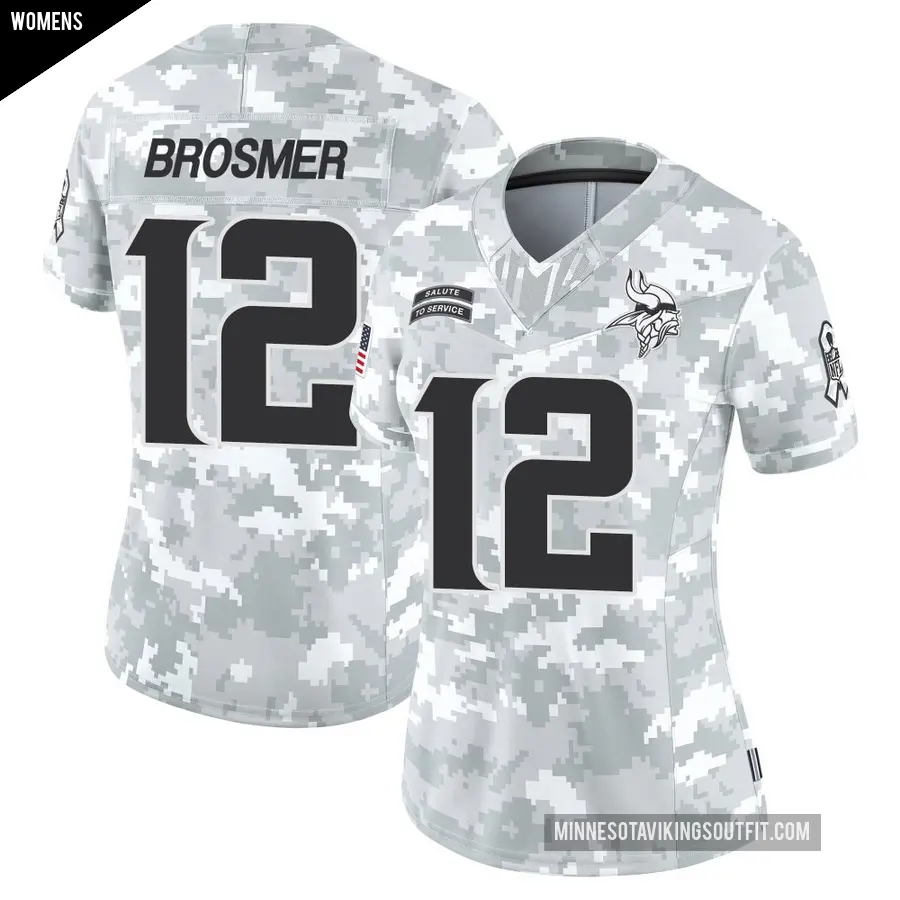 Women's Minnesota Vikings ＃12 Max Brosmer Arctic Camo Limited 2024 Salute to Service Jersey