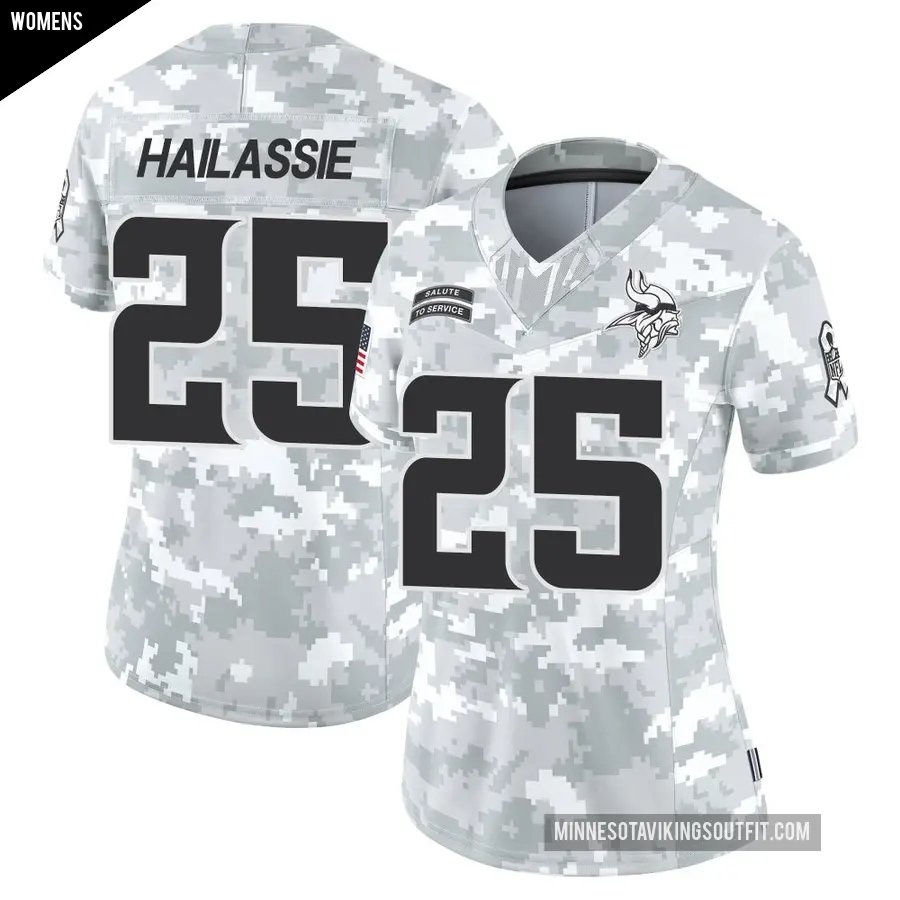 Women's Minnesota Vikings ＃25 Kahlef Hailassie Arctic Camo Limited 2024 Salute to Service Jersey