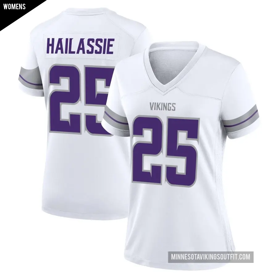 Women's Minnesota Vikings ＃25 Kahlef Hailassie White Game Alternate Jersey