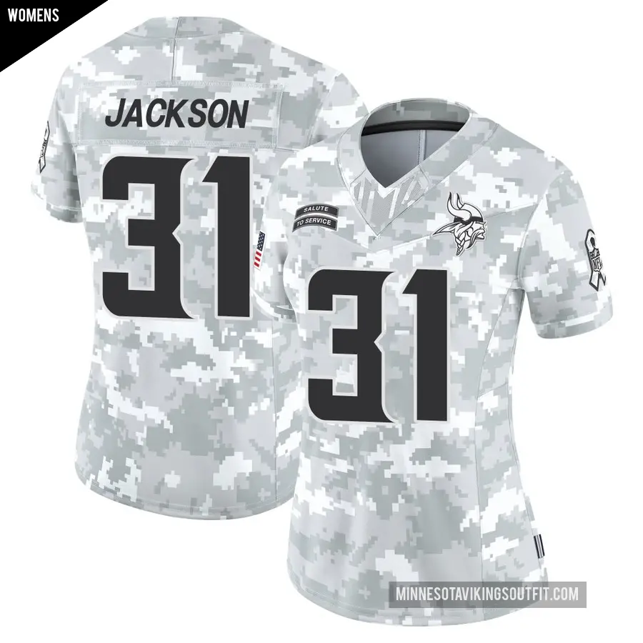 Women's Minnesota Vikings ＃31 Khyree Jackson Arctic Camo Limited 2024 Salute to Service Jersey