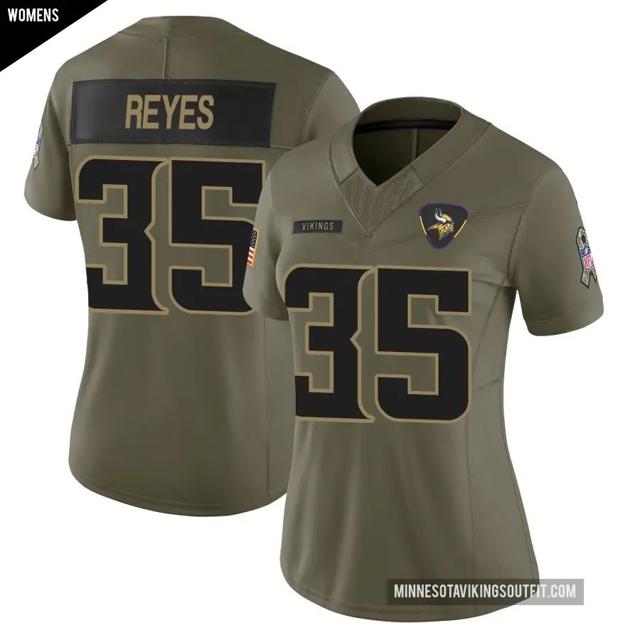 Women's Minnesota Vikings ＃35 Sammis Reyes Olive Limited 2025 Salute to Service Jersey