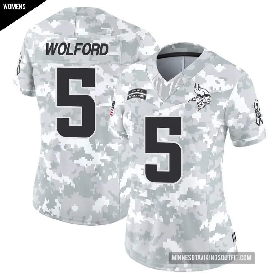 Women's Minnesota Vikings ＃5 John Wolford Arctic Camo Limited 2024 Salute to Service Jersey