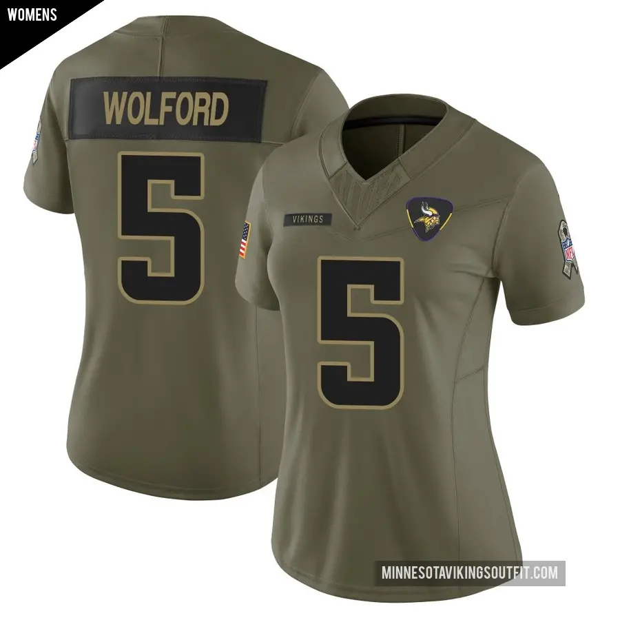 Women's Minnesota Vikings ＃5 John Wolford Olive Limited 2025 Salute to Service Jersey
