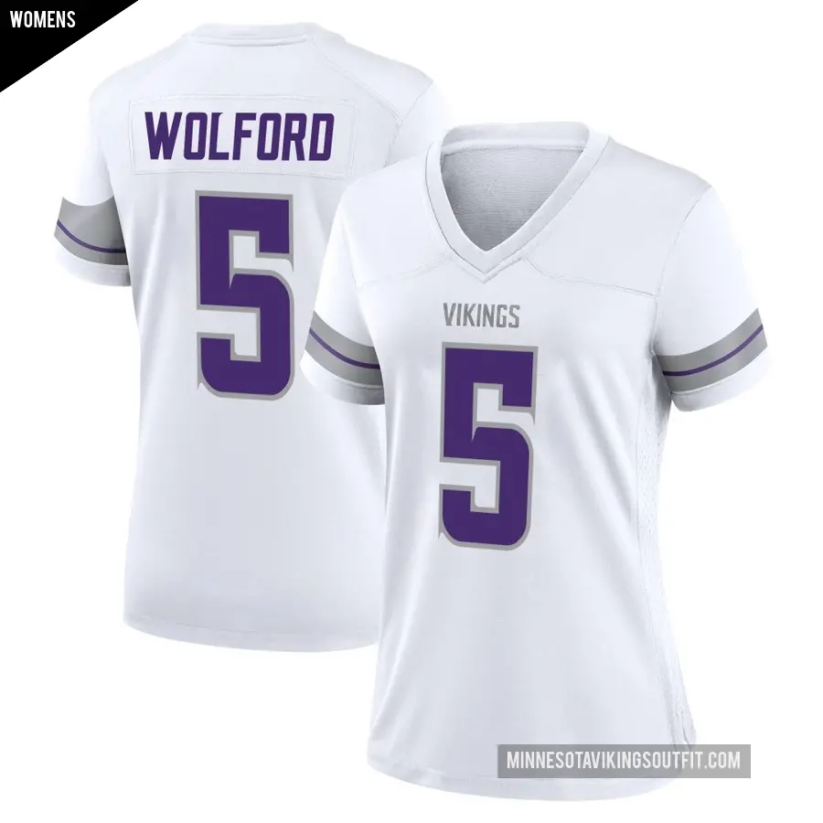 Women's Minnesota Vikings ＃5 John Wolford White Game Alternate Jersey