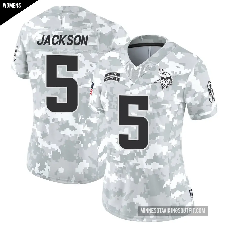 Women's Minnesota Vikings ＃5 Lucky Jackson Arctic Camo Limited 2024 Salute to Service Jersey