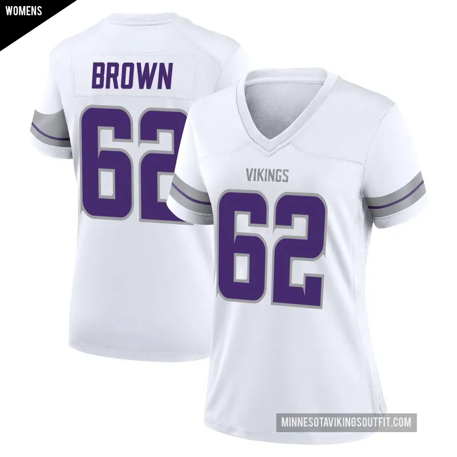 Women's Minnesota Vikings ＃62 Logan Brown White Game Alternate Jersey