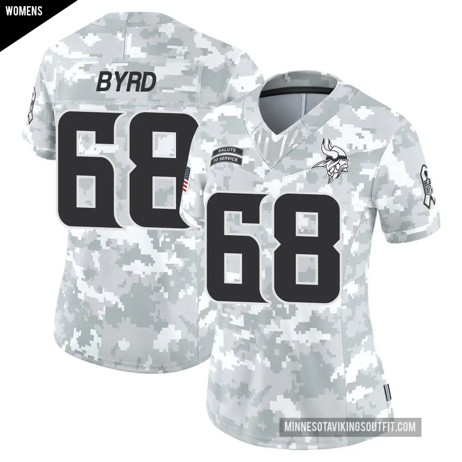 Women's Minnesota Vikings ＃68 Henry Byrd Arctic Camo Limited 2024 Salute to Service Jersey