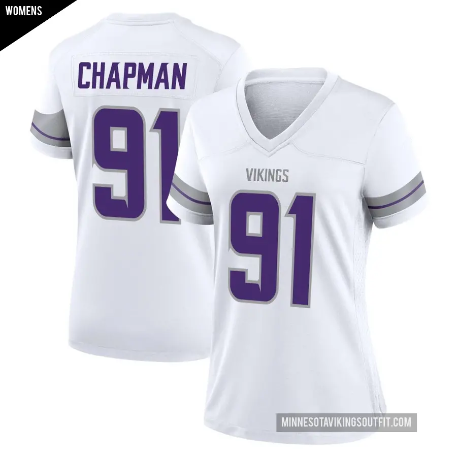 Women's Minnesota Vikings ＃91 Oscar Chapman White Game Alternate Jersey