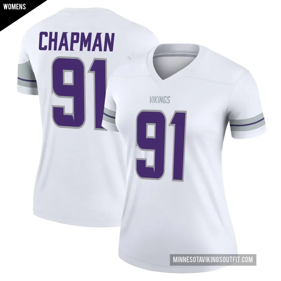 Women's Minnesota Vikings ＃91 Oscar Chapman White Legend Alternate Jersey