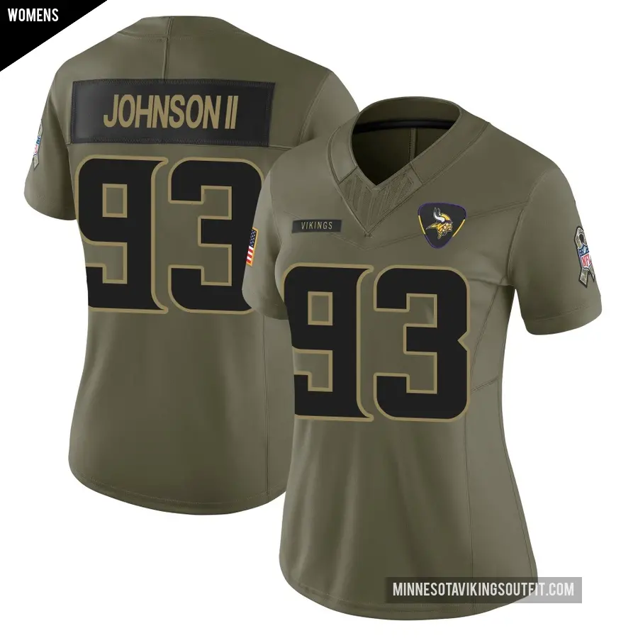 Women's Minnesota Vikings ＃93 Eric Johnson II Olive Limited 2025 Salute to Service Jersey