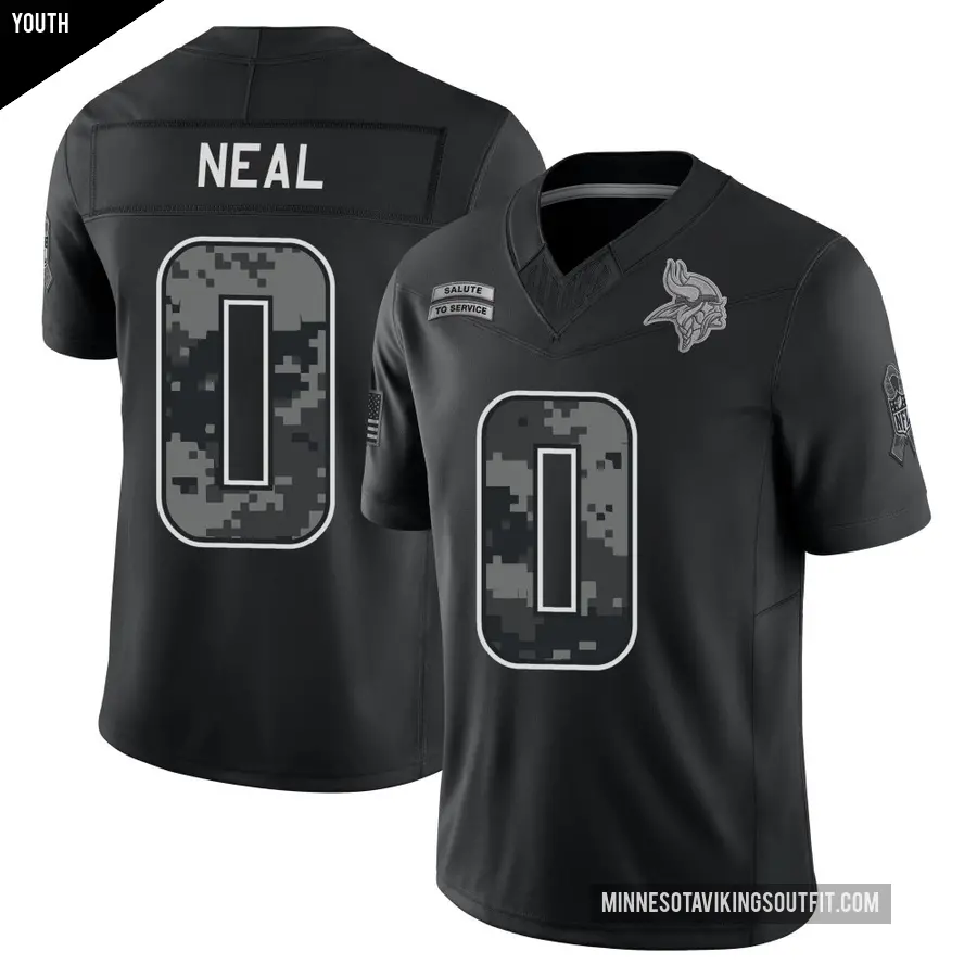 Youth Minnesota Vikings ＃0 Devin Neal Black Limited 2026 Salute to Service Stitched Jersey