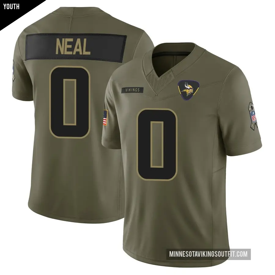 Youth Minnesota Vikings ＃0 Devin Neal Olive Limited 2025 Salute to Service Jersey