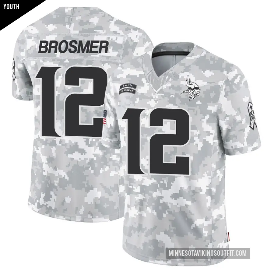 Youth Minnesota Vikings ＃12 Max Brosmer Arctic Camo Limited 2024 Salute to Service Jersey