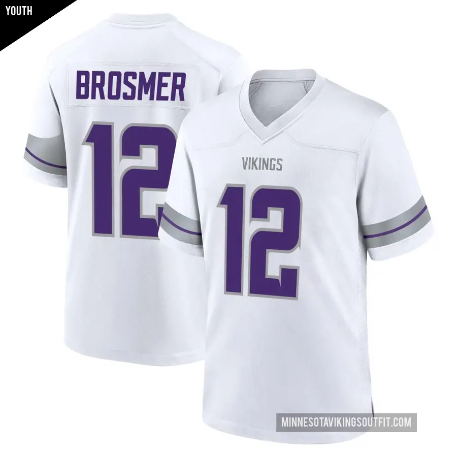 Youth Minnesota Vikings ＃12 Max Brosmer White Game Alternate Jersey