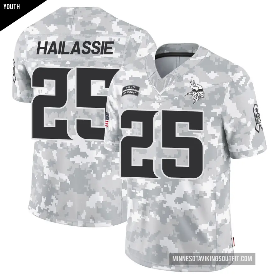 Youth Minnesota Vikings ＃25 Kahlef Hailassie Arctic Camo Limited 2024 Salute to Service Jersey