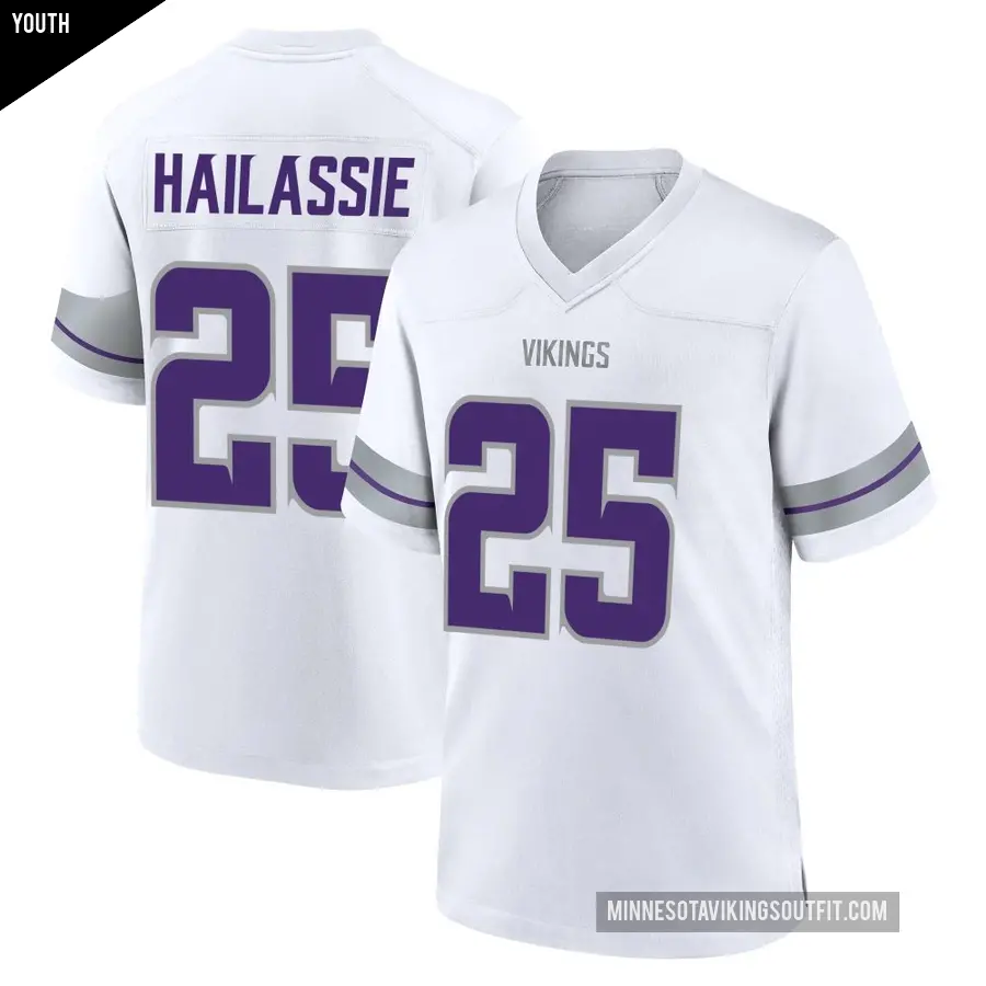 Youth Minnesota Vikings ＃25 Kahlef Hailassie White Game Alternate Jersey