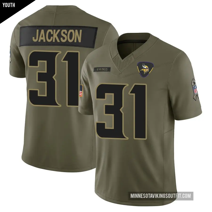 Youth Minnesota Vikings ＃31 Khyree Jackson Olive Limited 2025 Salute to Service Jersey