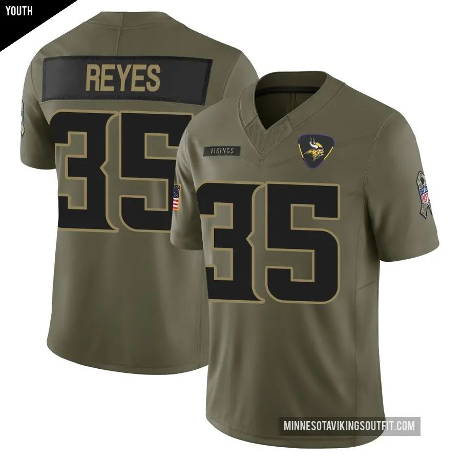 Youth Minnesota Vikings ＃35 Sammis Reyes Olive Limited 2025 Salute to Service Jersey