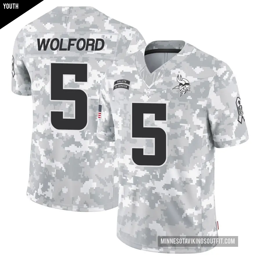 Youth Minnesota Vikings ＃5 John Wolford Arctic Camo Limited 2024 Salute to Service Jersey