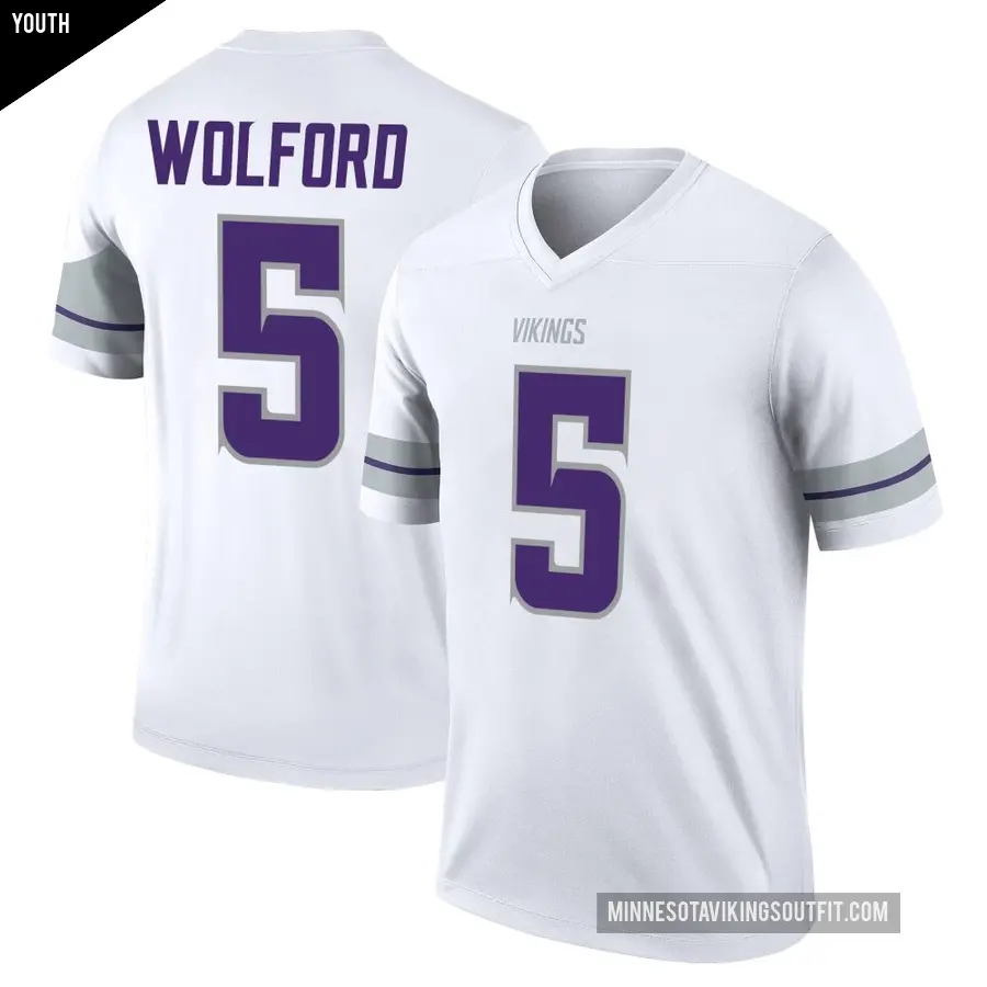 Youth Minnesota Vikings ＃5 John Wolford White Legend Alternate Jersey