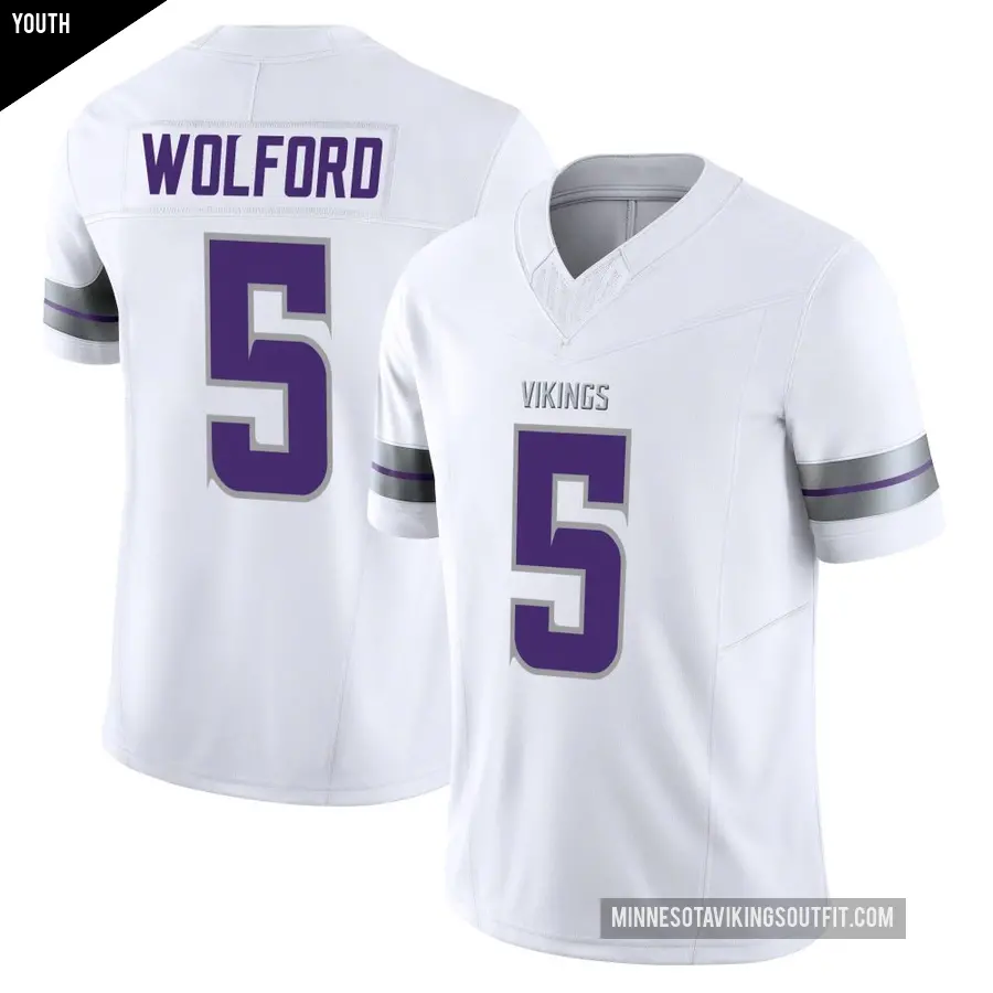 Youth Minnesota Vikings ＃5 John Wolford White Limited Alternate Vapor F.U.S.E. Jersey