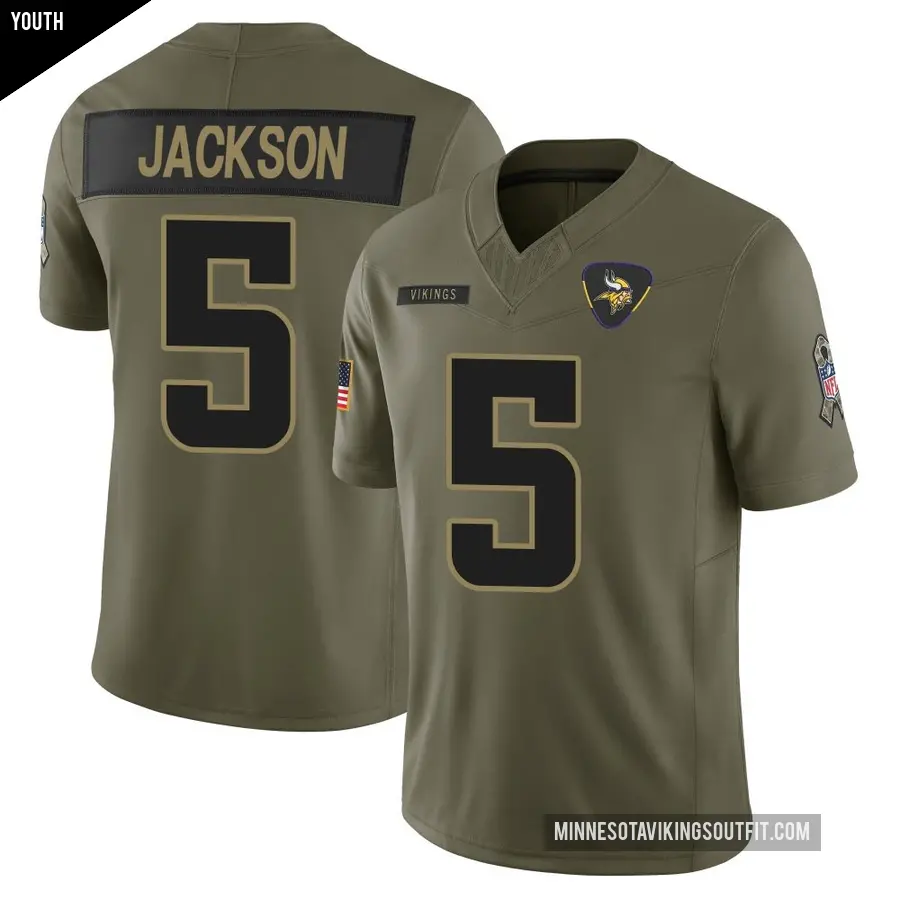 Youth Minnesota Vikings ＃5 Lucky Jackson Olive Limited 2025 Salute to Service Jersey