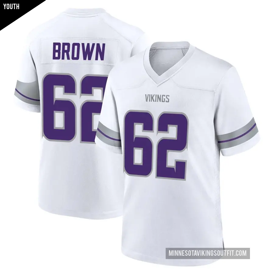 Youth Minnesota Vikings ＃62 Logan Brown White Game Alternate Jersey