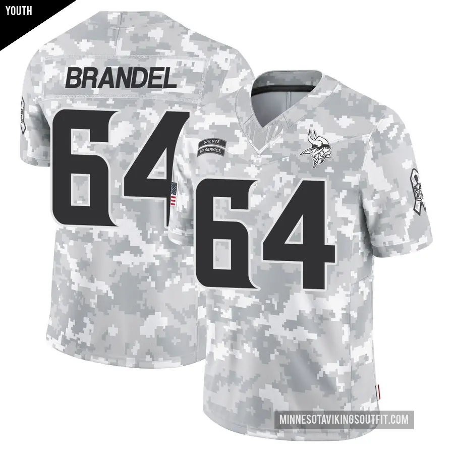 Youth Minnesota Vikings ＃64 Blake Brandel Arctic Camo Limited 2024 Salute to Service Jersey