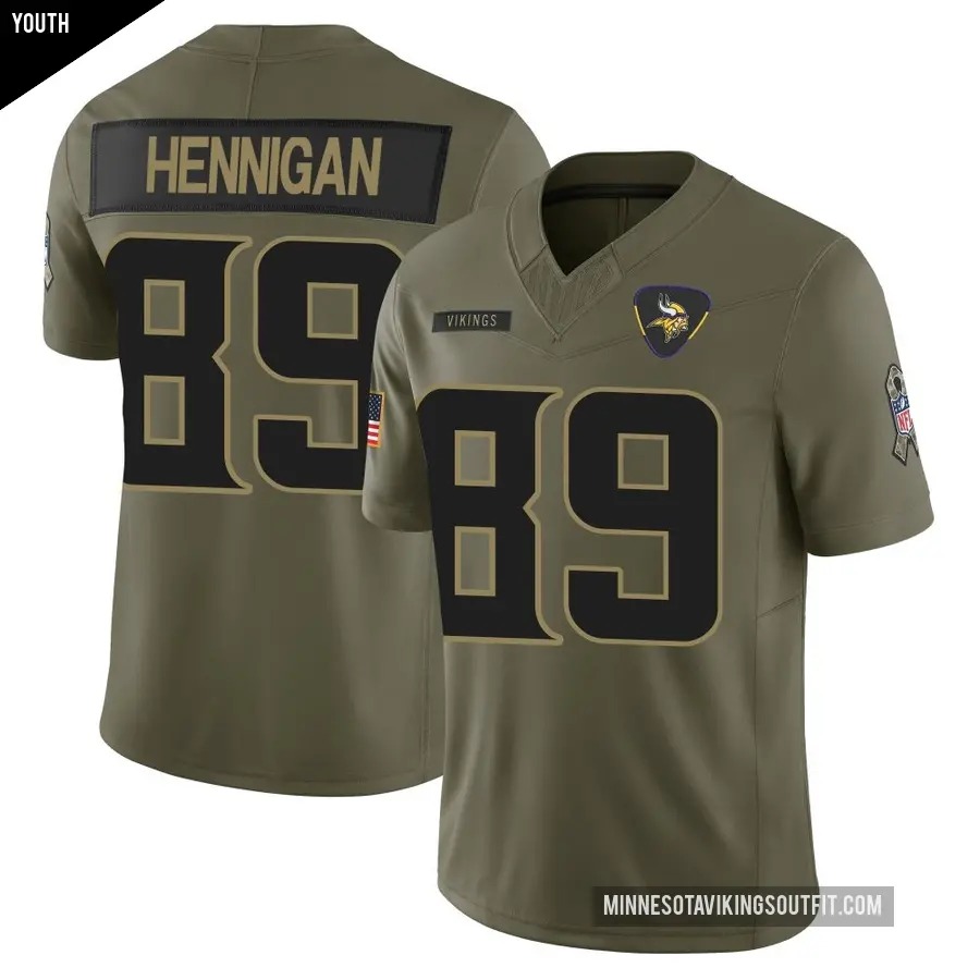 Youth Minnesota Vikings ＃89 Thomas Hennigan Olive Limited 2025 Salute to Service Jersey