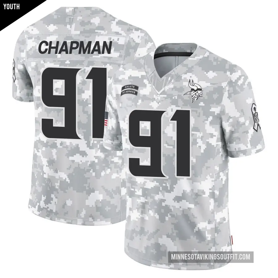Youth Minnesota Vikings ＃91 Oscar Chapman Arctic Camo Limited 2024 Salute to Service Jersey