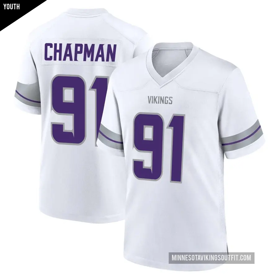 Youth Minnesota Vikings ＃91 Oscar Chapman White Game Alternate Jersey